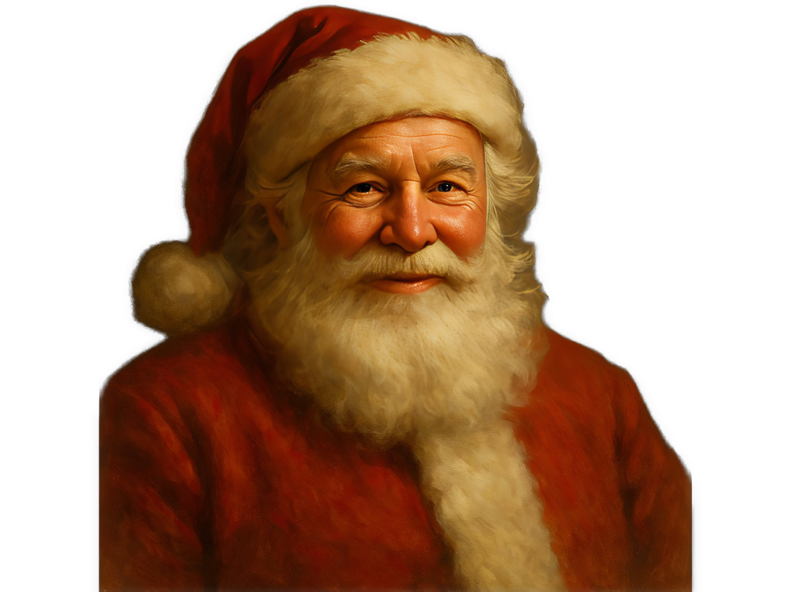 An enhanced cutout of a painting of Santa Claus is used for visual identification.