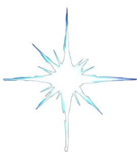 A drawing of a spiky white star with blue accents at some of the edges serves as a bullet point.