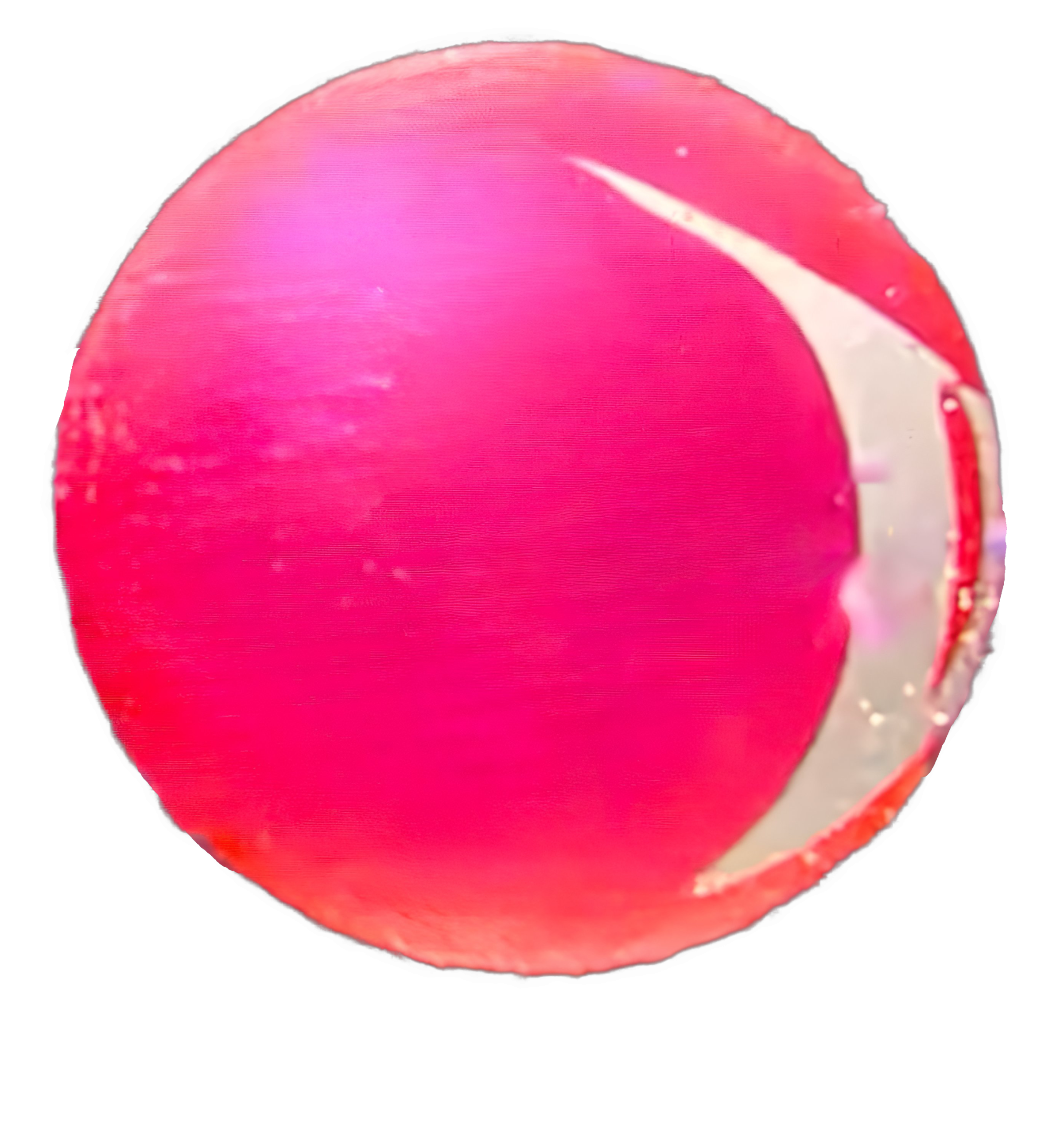 An enhanced photographic cutout of a pink sphere with a white, slim, moon-shaped curve is used as a bullet point.