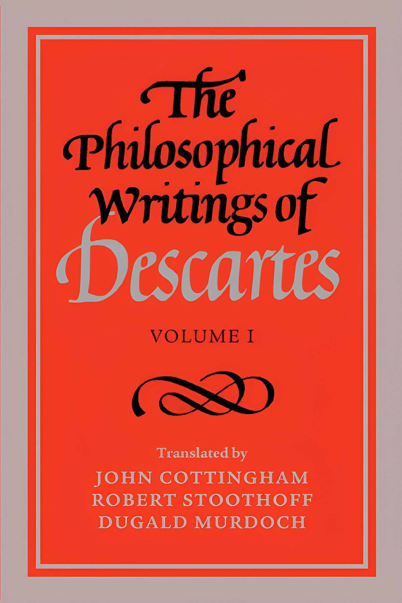 The orange book cover for The Philosophical Writings of Descartes, CSM, Volume One, is used to identify it visually.