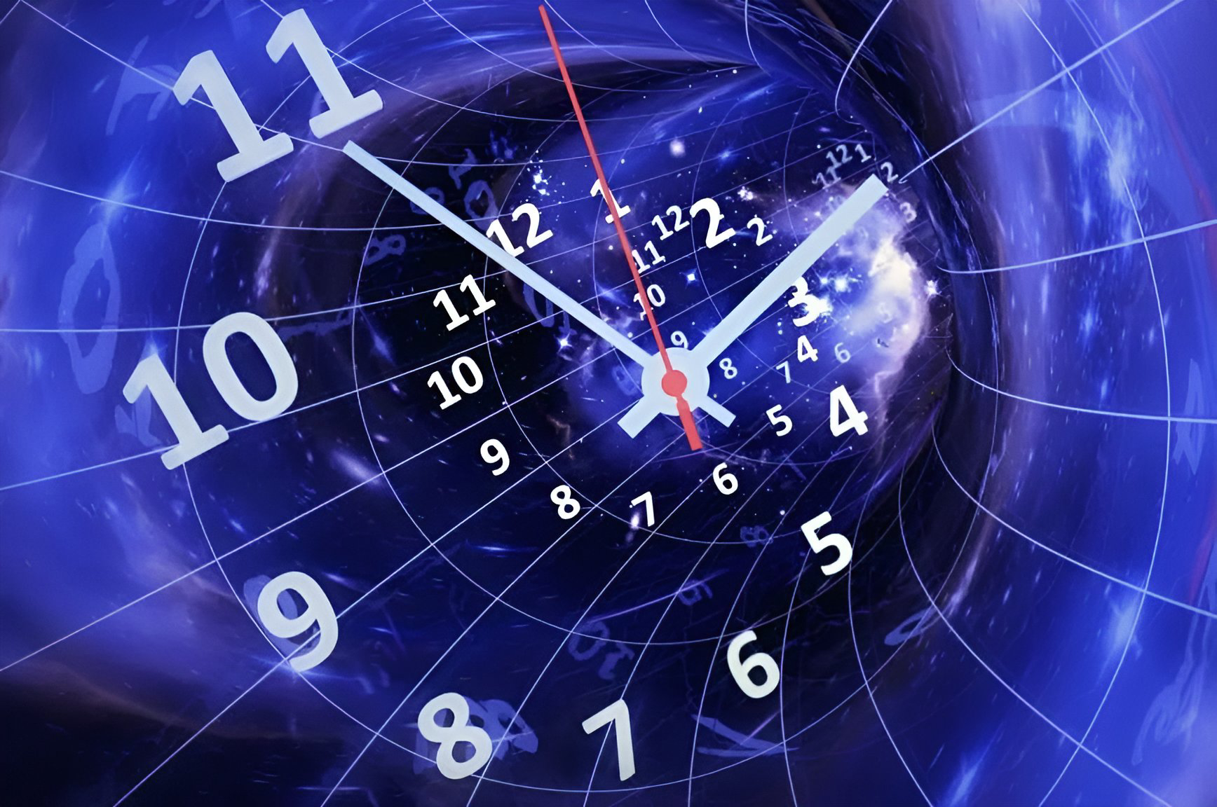 A Shutterstock deep blue image of a clock with spiraling numbers surrounding the clock hands, angled to the left, is used as a bullet point.