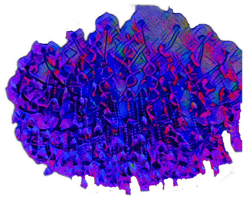 An enhanced photographic cutout of a colorful blue and red chandelier serves as a bullet point.