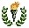 A logo for the Latin Library of a torch centered between two green laurel sheaves with six double-lobed leaves serving as a bullet point.