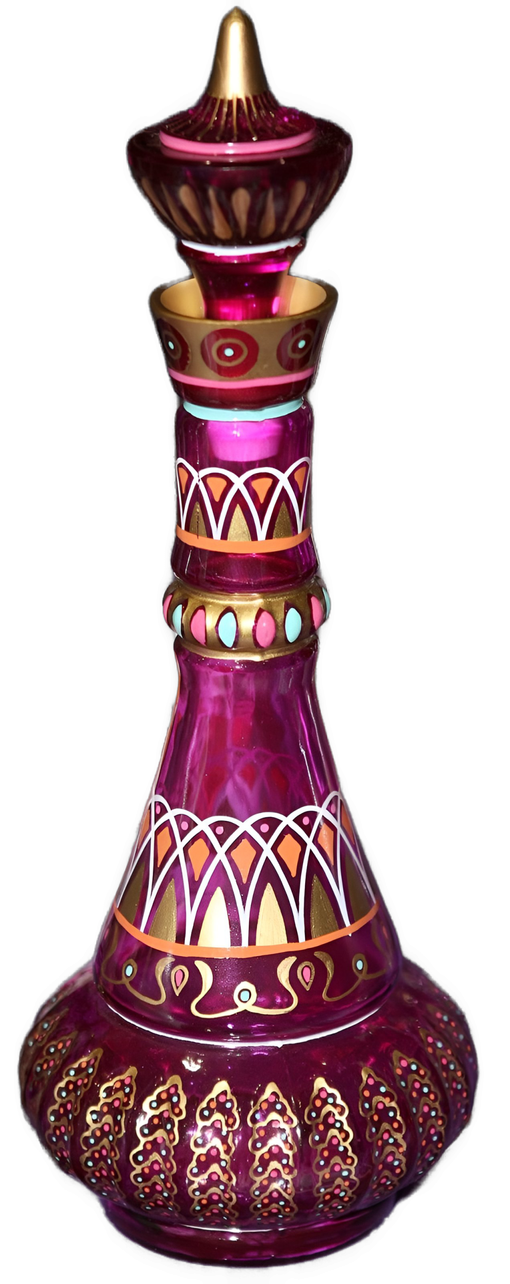 An enhanced photographic cutout of “I Dream of Jeanie” colorful purple bottle.