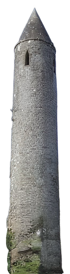 A round gray stone tower.