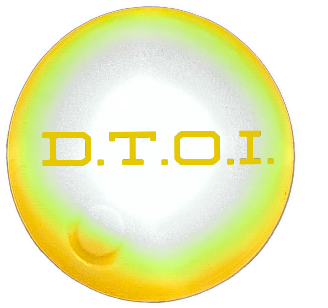 A glowing rainbow-edged circular form contains gold “D.T.O.I.” lettering at its center.