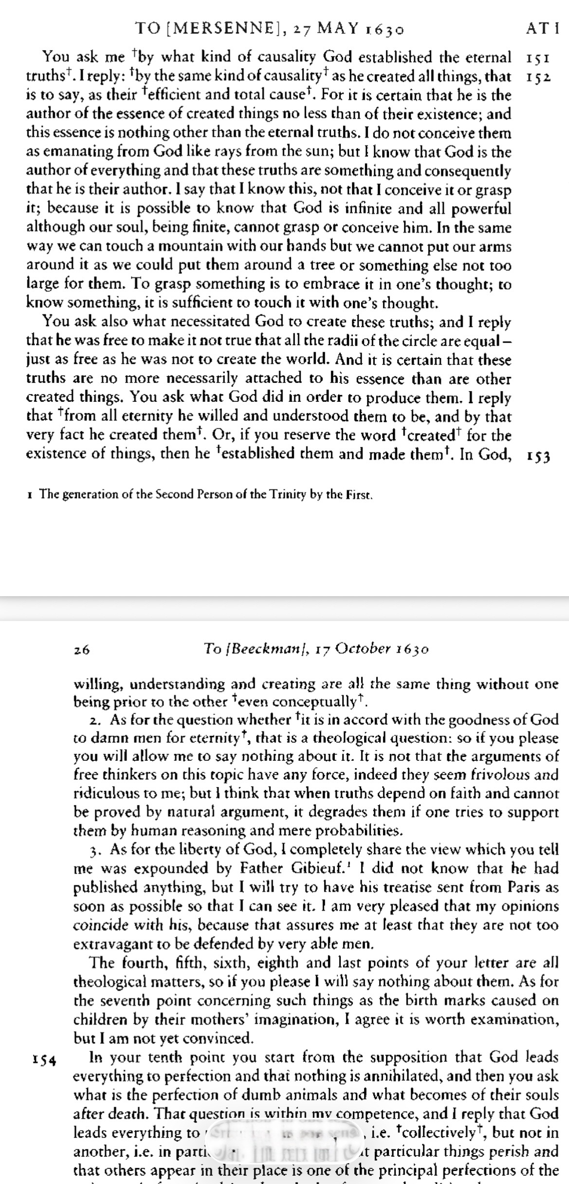 A screenshot of CSMK translation of Descartes’s Letter to Mersenne May 27, 1630.