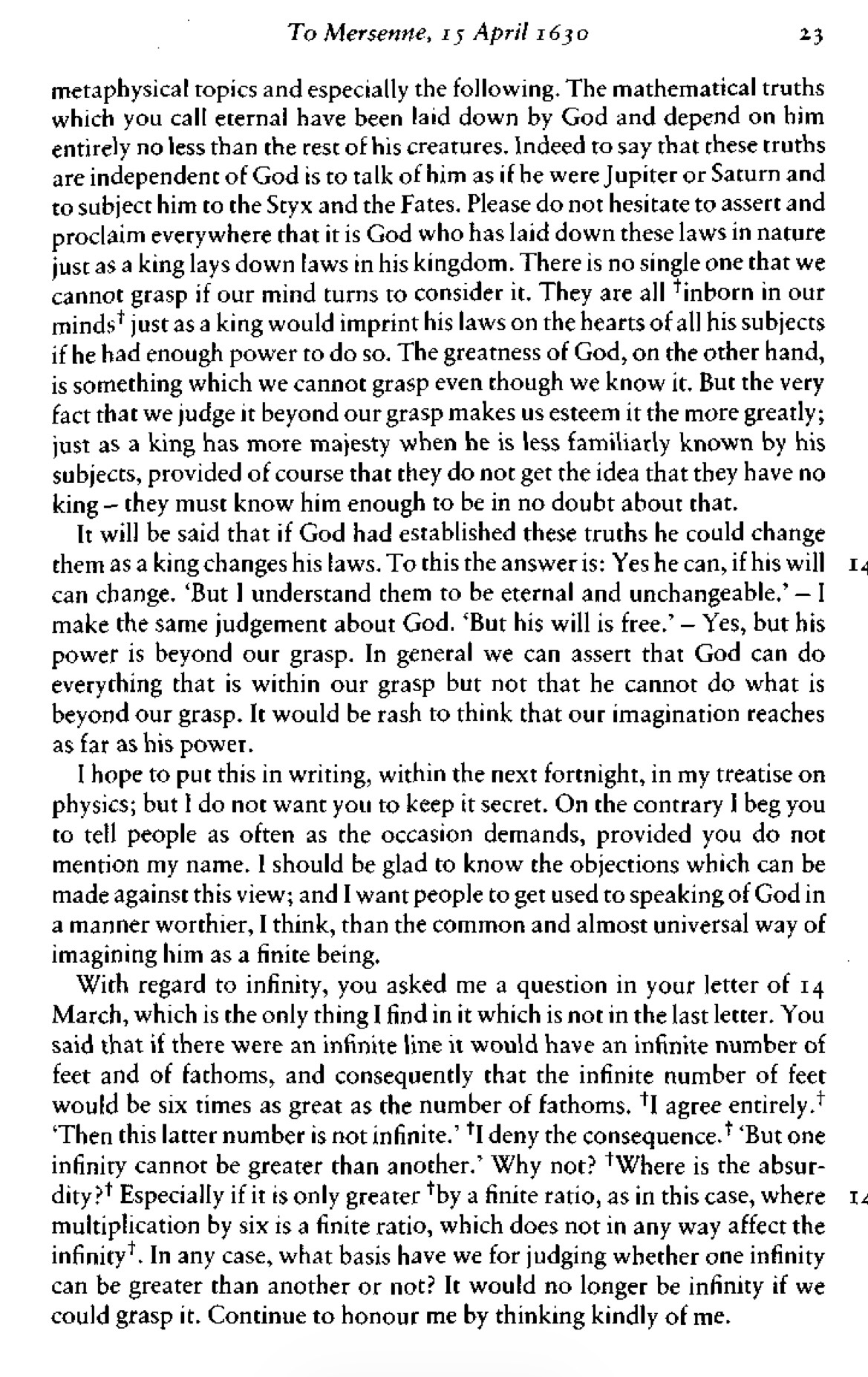 A screenshot of CSMK translation of Descartes’s Letter to Mersenne April 15, 1630.