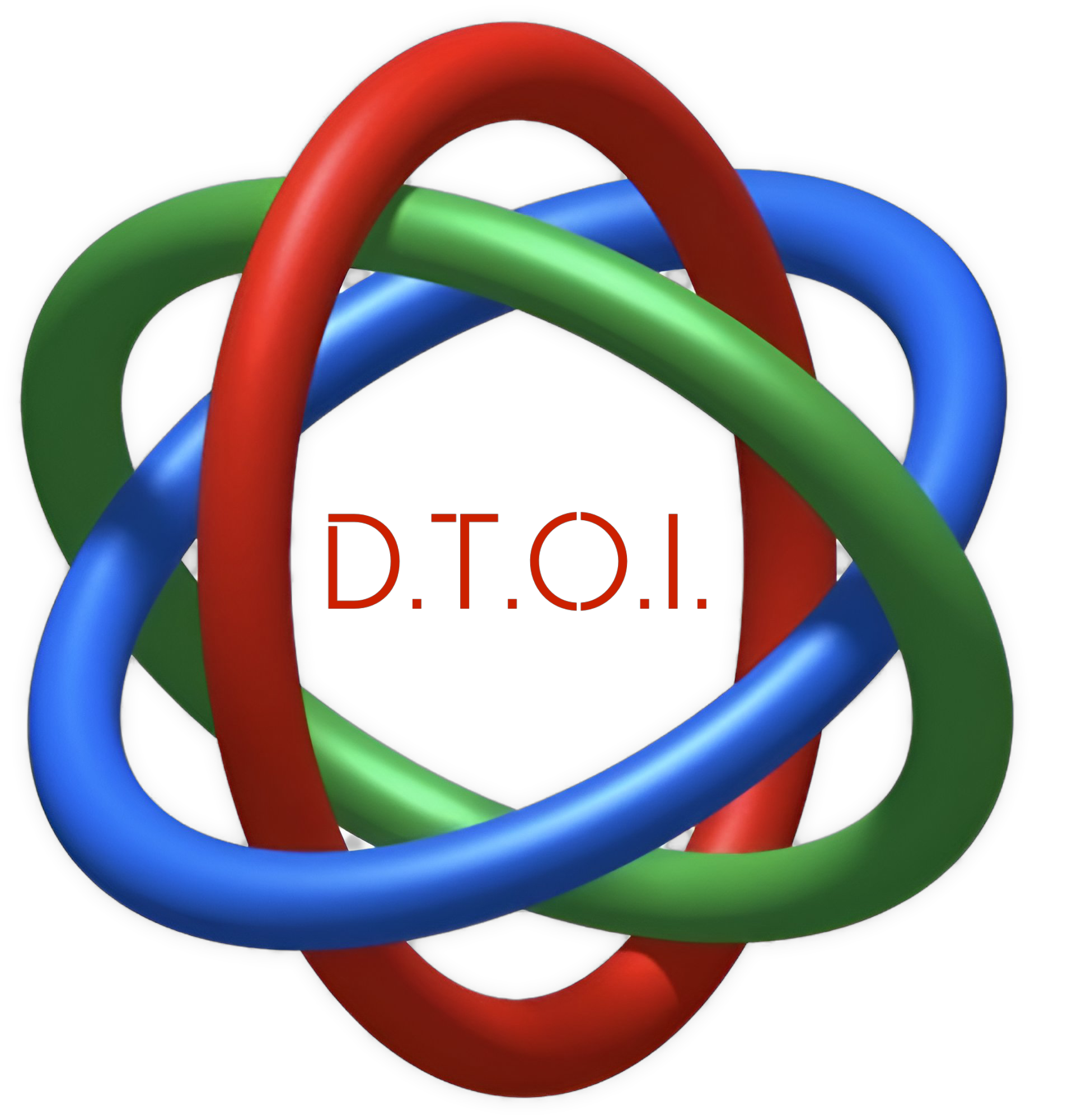 A red, green, and blue atom-like set of interlocking rings surrounds “D.T.O.I.” in red.