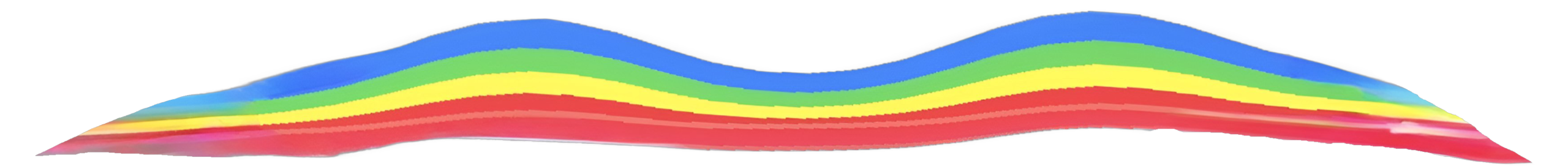 A wavy, horizontal rainbow graphic with layered stripes of blue, green, yellow, and red used as a divider.