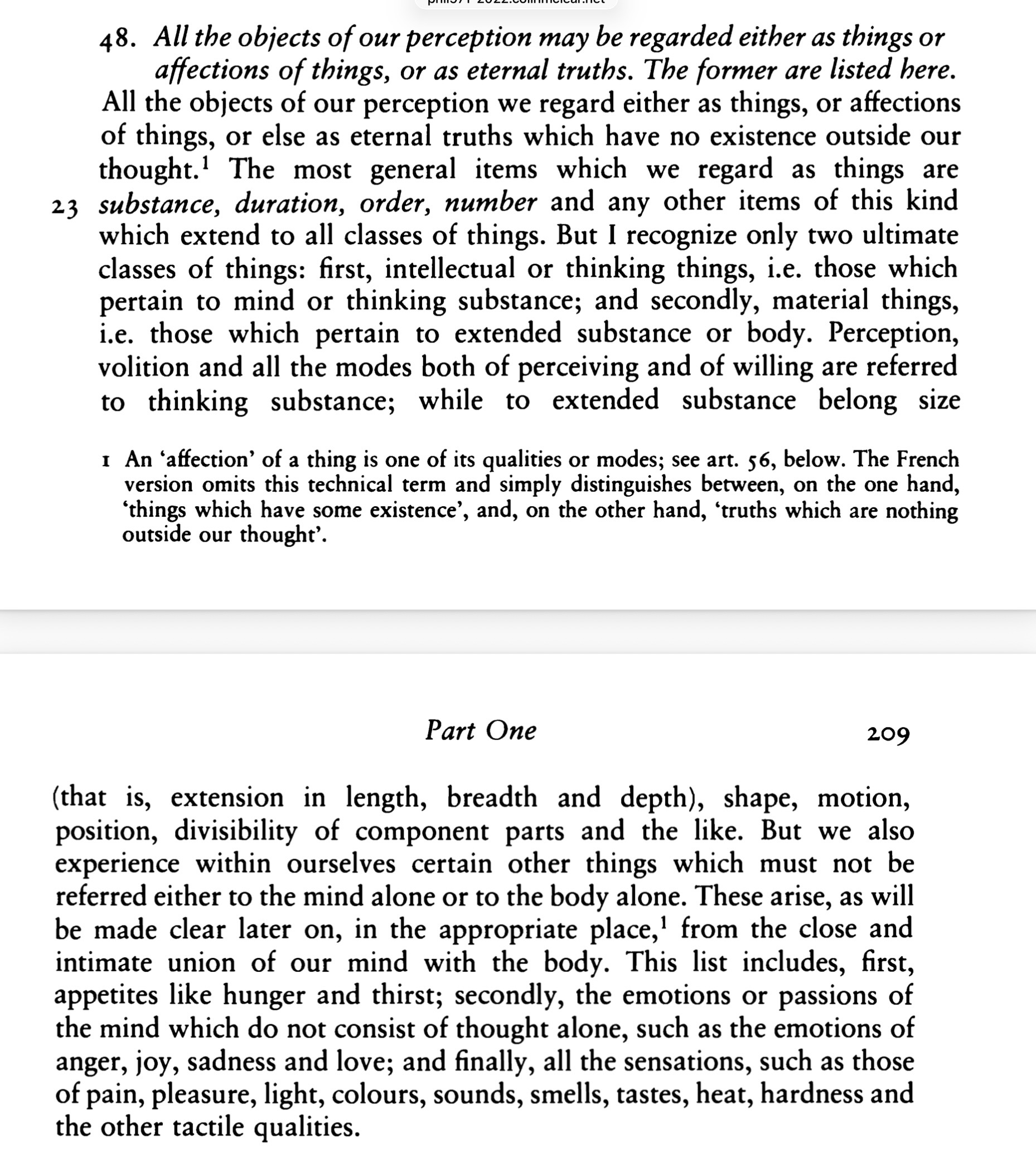 A screenshot of Descartes’s Principles I.48.