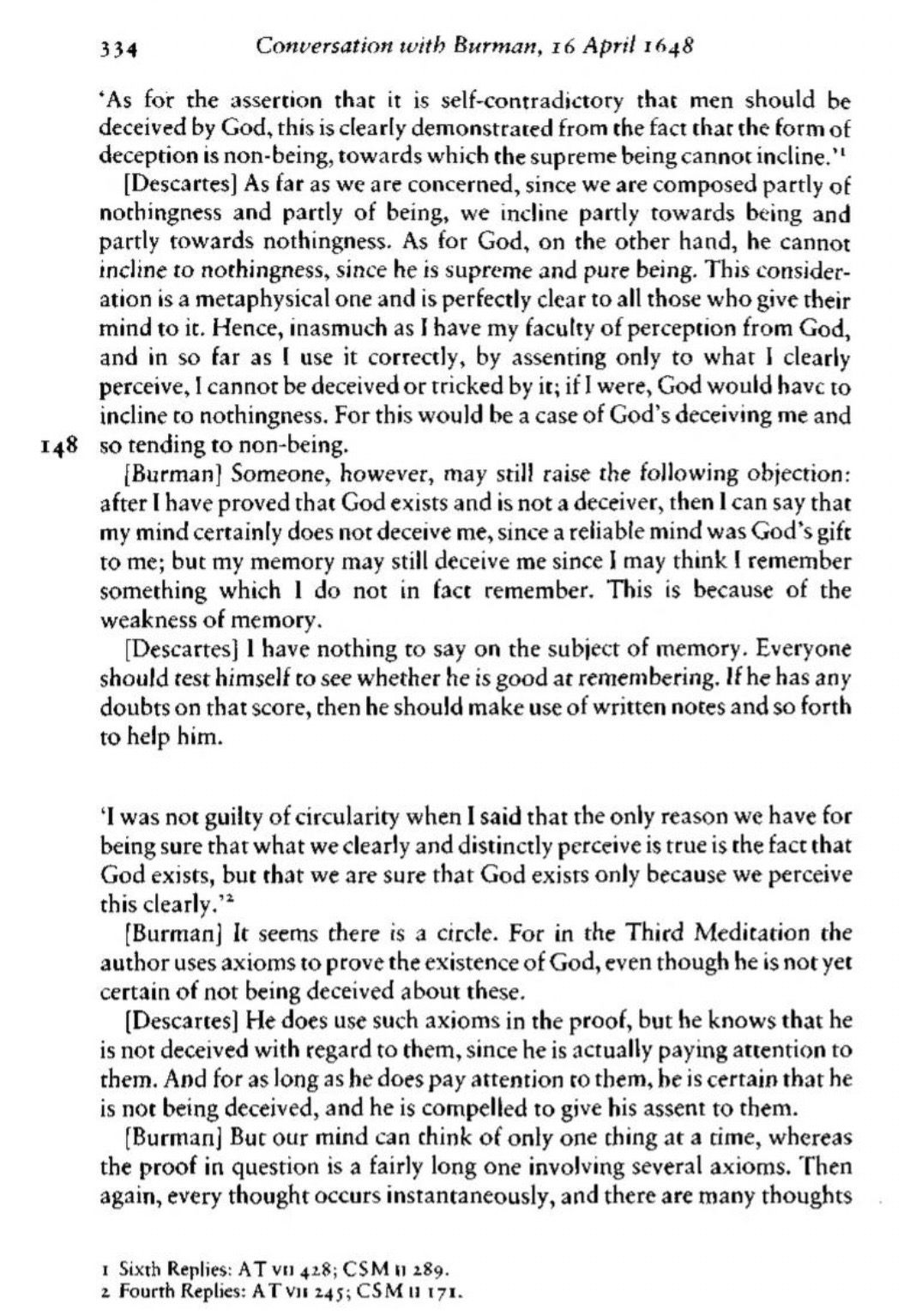A screenshot of Cottingham’s translation of Conversation with Burman p. 334.