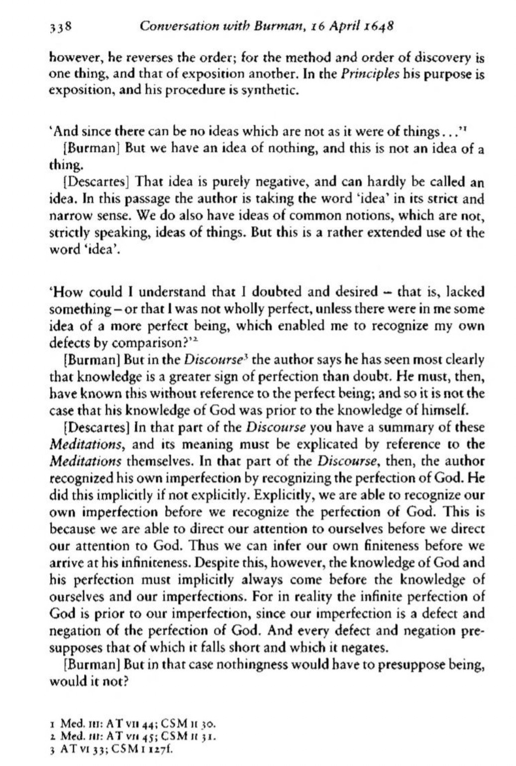 A screenshot of Cottingham’s translation of Conversation with Burman p. 338.