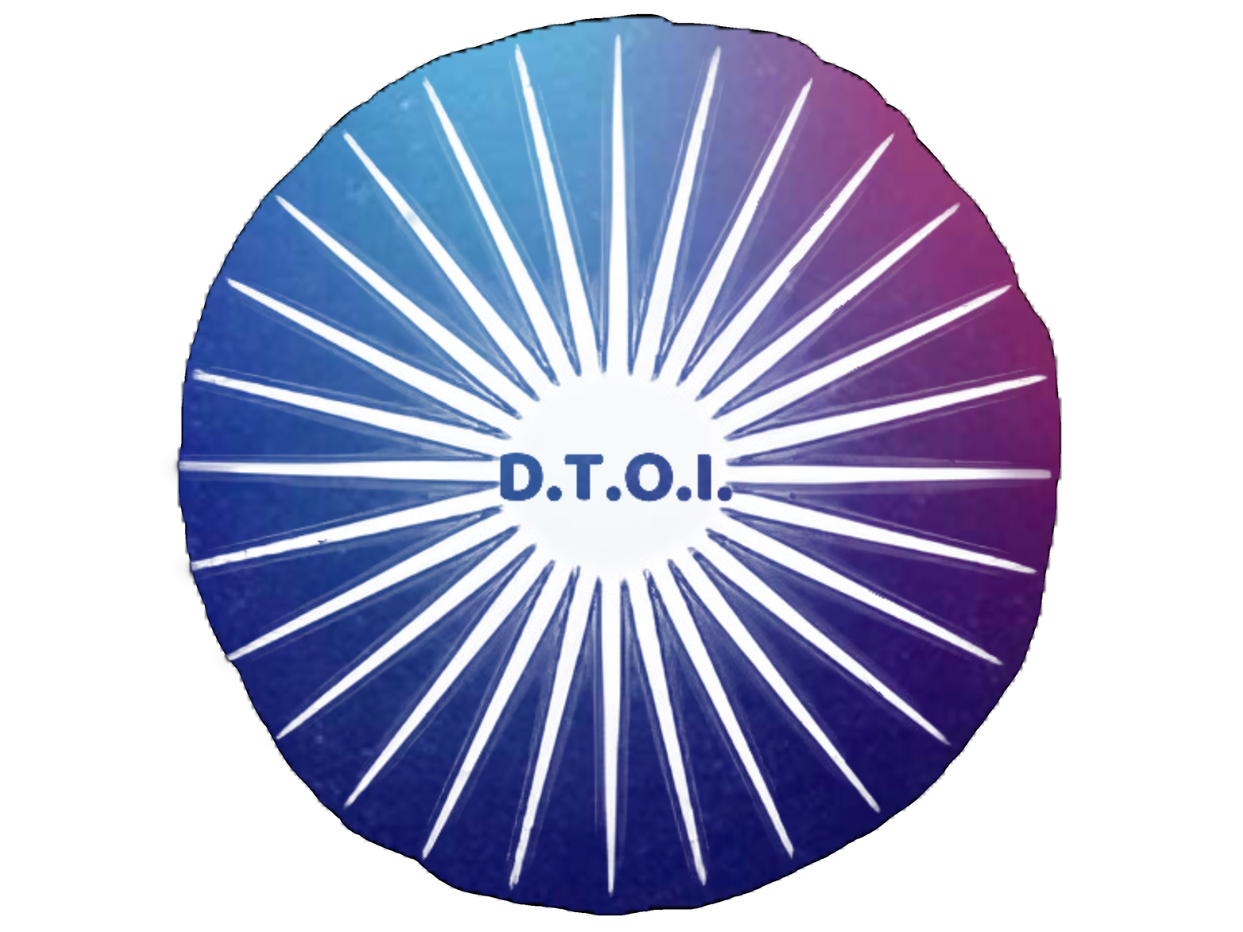 A white starburst of radiating lines appears on a black background with another purple shade of text D.T.O.I. centered in the middle.