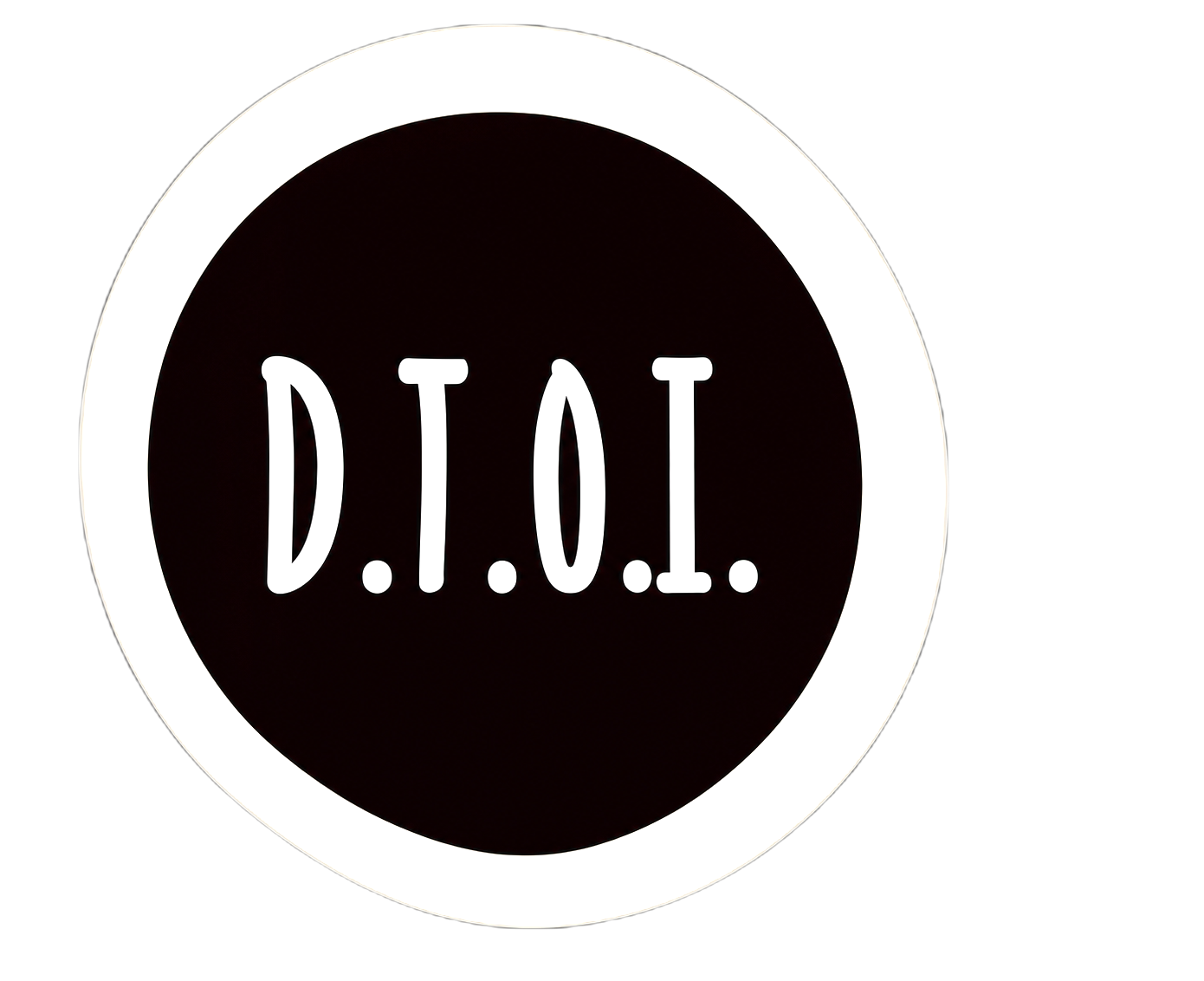 A solid black circle with a thick white surround contains the white letters D.T.O.I.