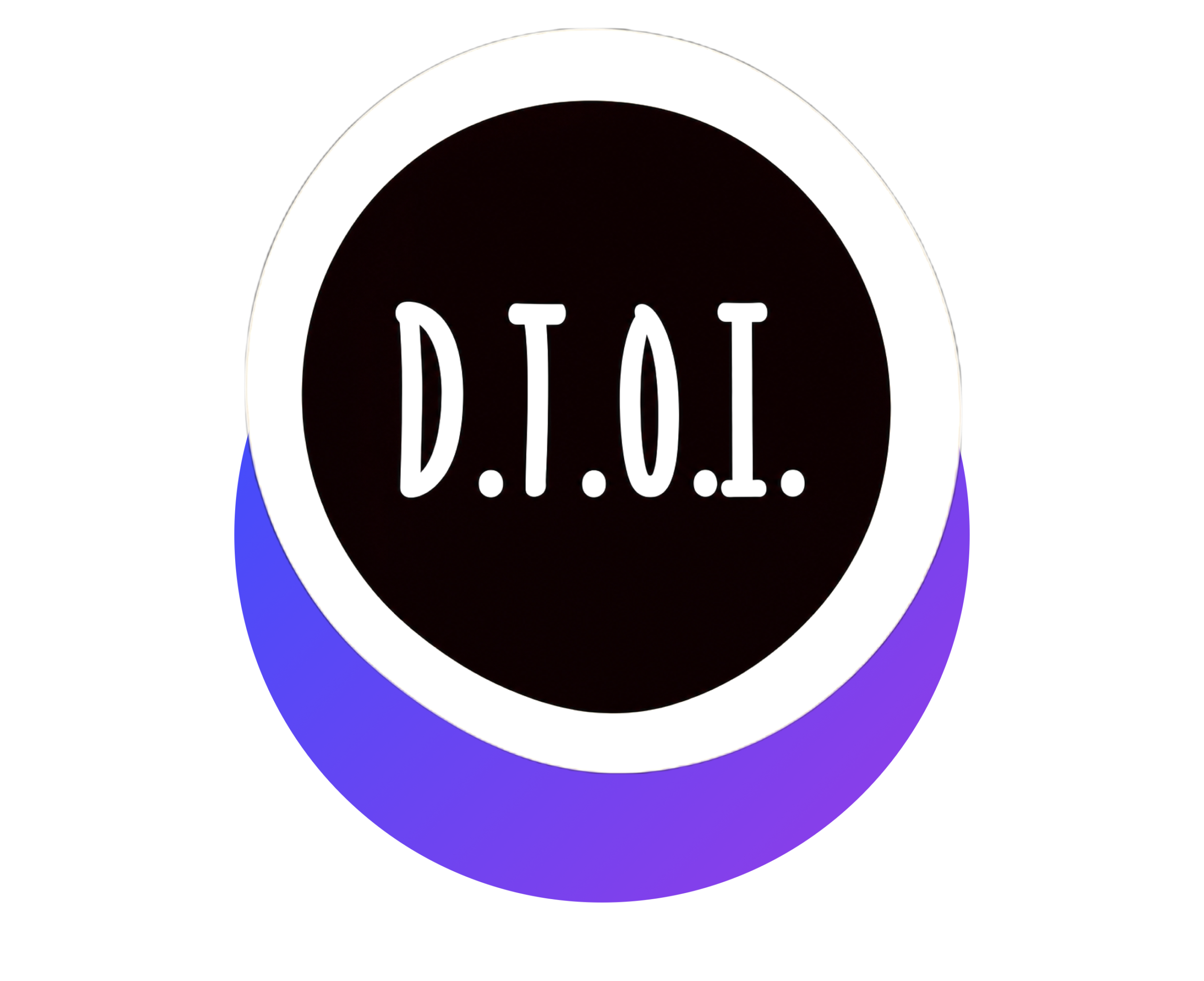 A solid black circle with a thick white surround and a purple half moon underneath contains the white letters D.T.O.I. In the sold black circle.